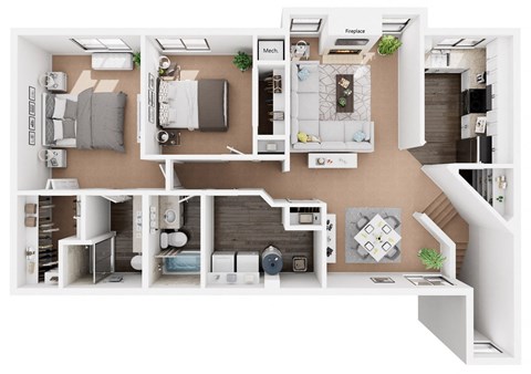 the 1190 sqft floor plan with bedrooms and baths